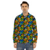 Graffiti Text Print Pattern Men's Dress Shirts-grizzshop