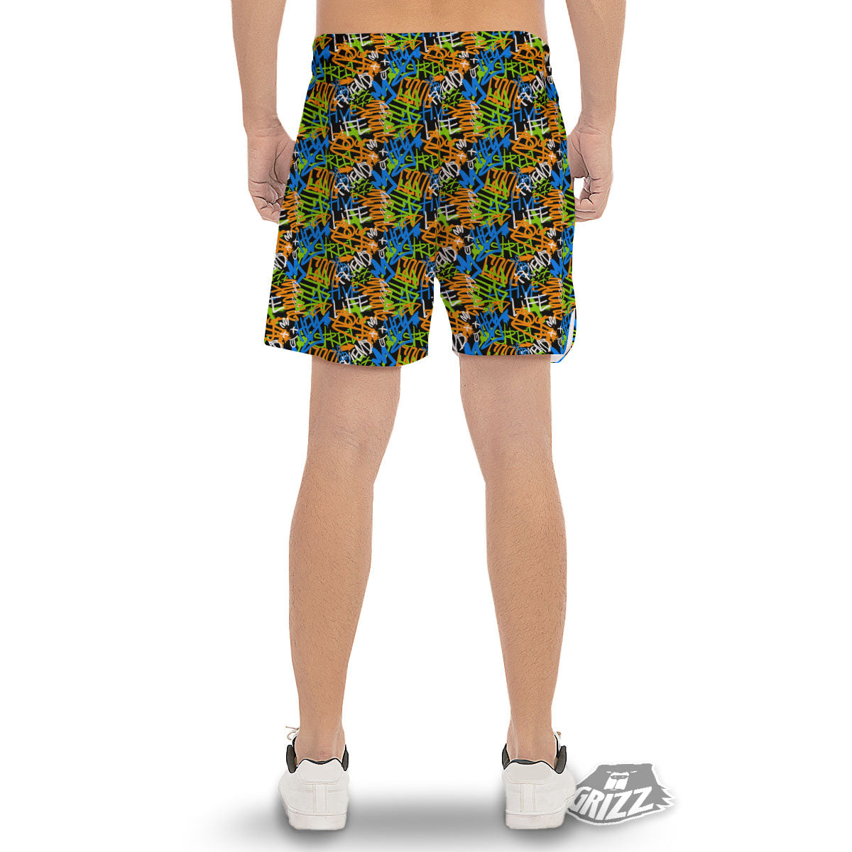 Graffiti Text Print Pattern Men's Gym Shorts-grizzshop