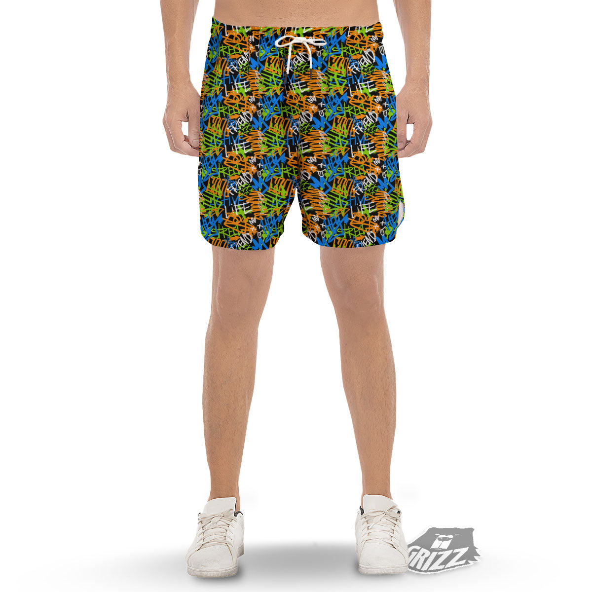 Graffiti Text Print Pattern Men's Gym Shorts-grizzshop