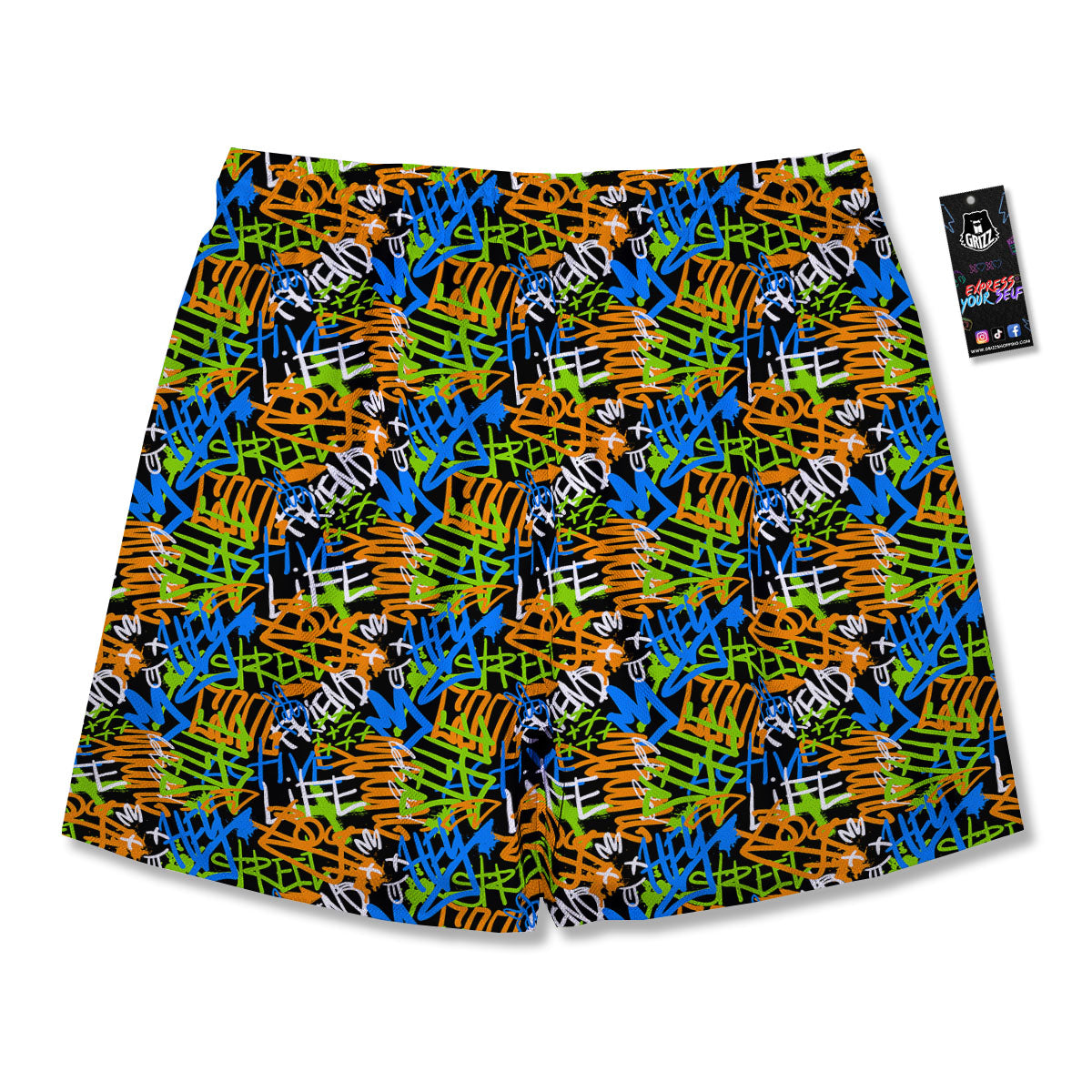 Graffiti Text Print Pattern Men's Running Shorts-grizzshop