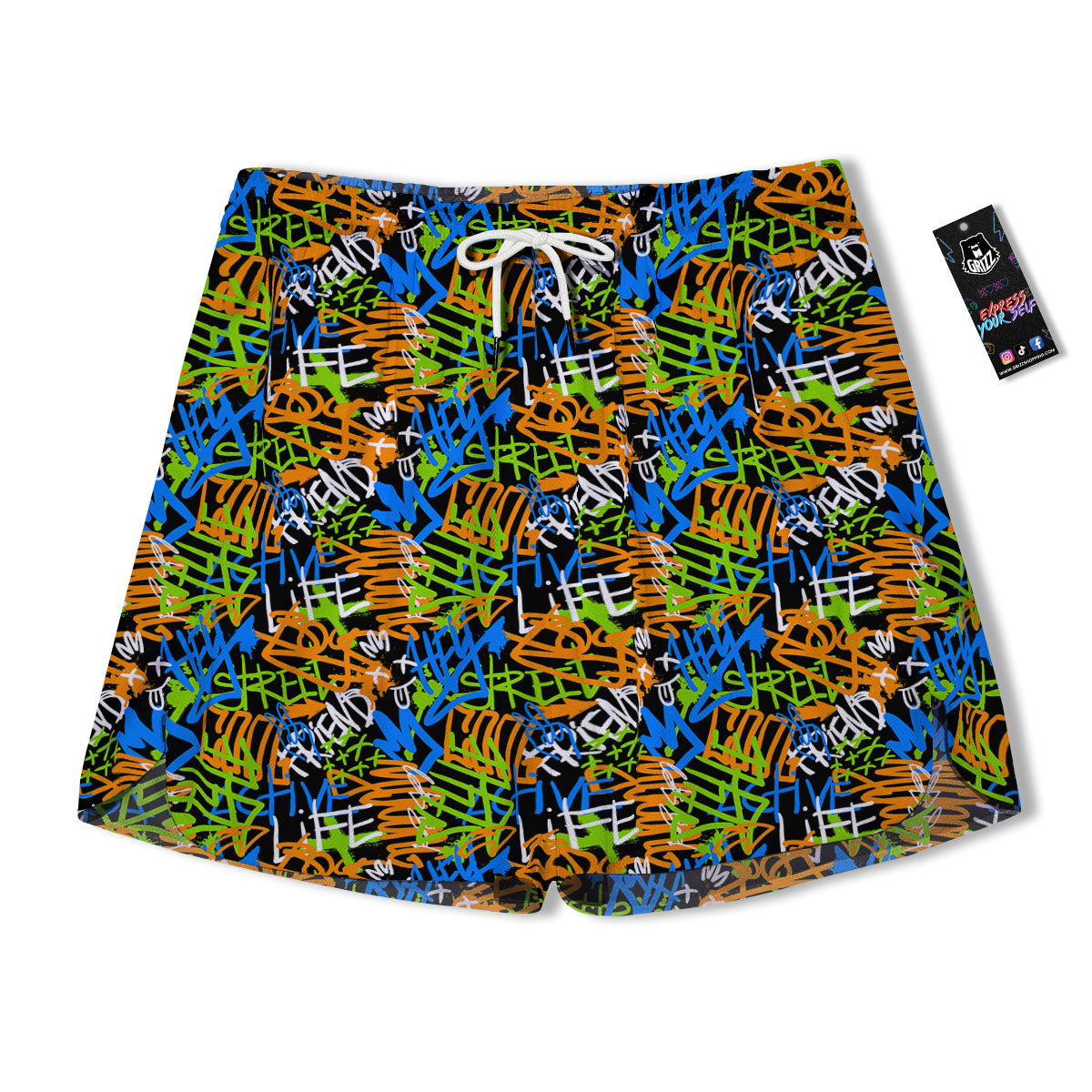 Graffiti Text Print Pattern Men's Running Shorts-grizzshop