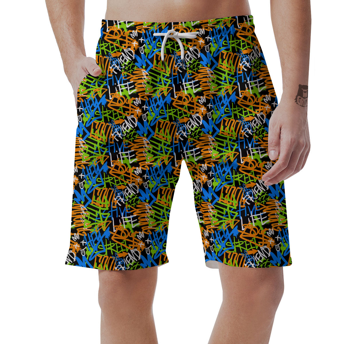 Graffiti Text Print Pattern Men's Shorts-grizzshop