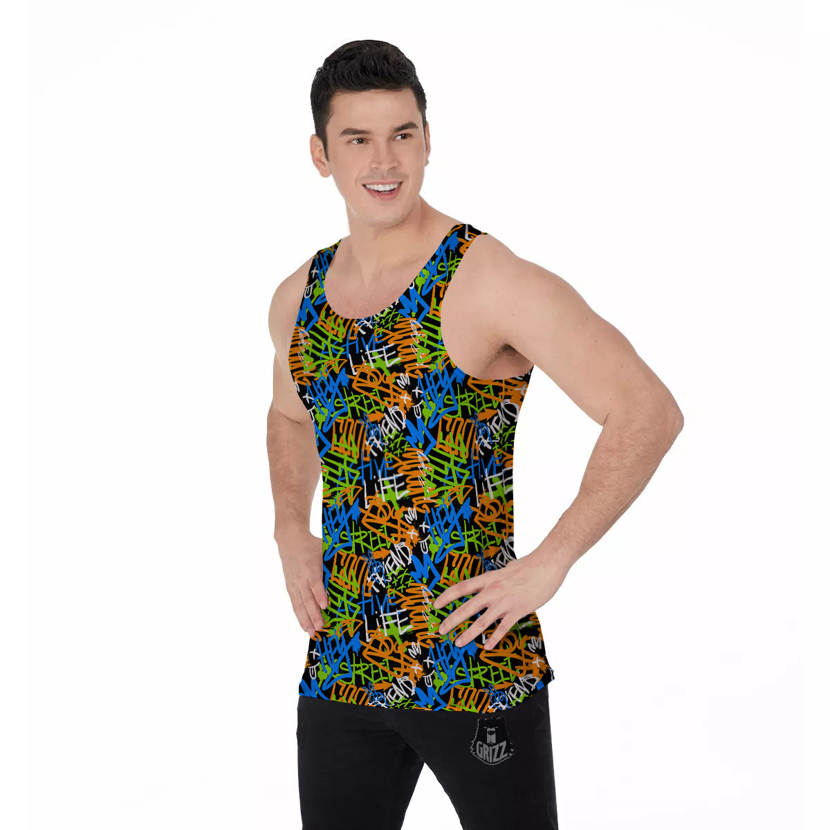 Graffiti Text Print Pattern Men's Tank Top-grizzshop