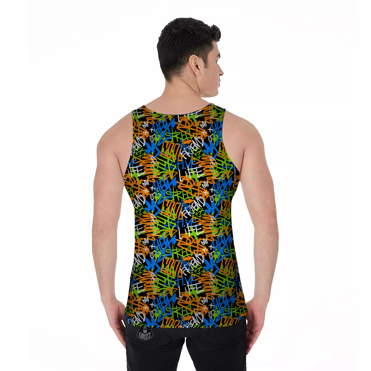 Graffiti Text Print Pattern Men's Tank Top-grizzshop