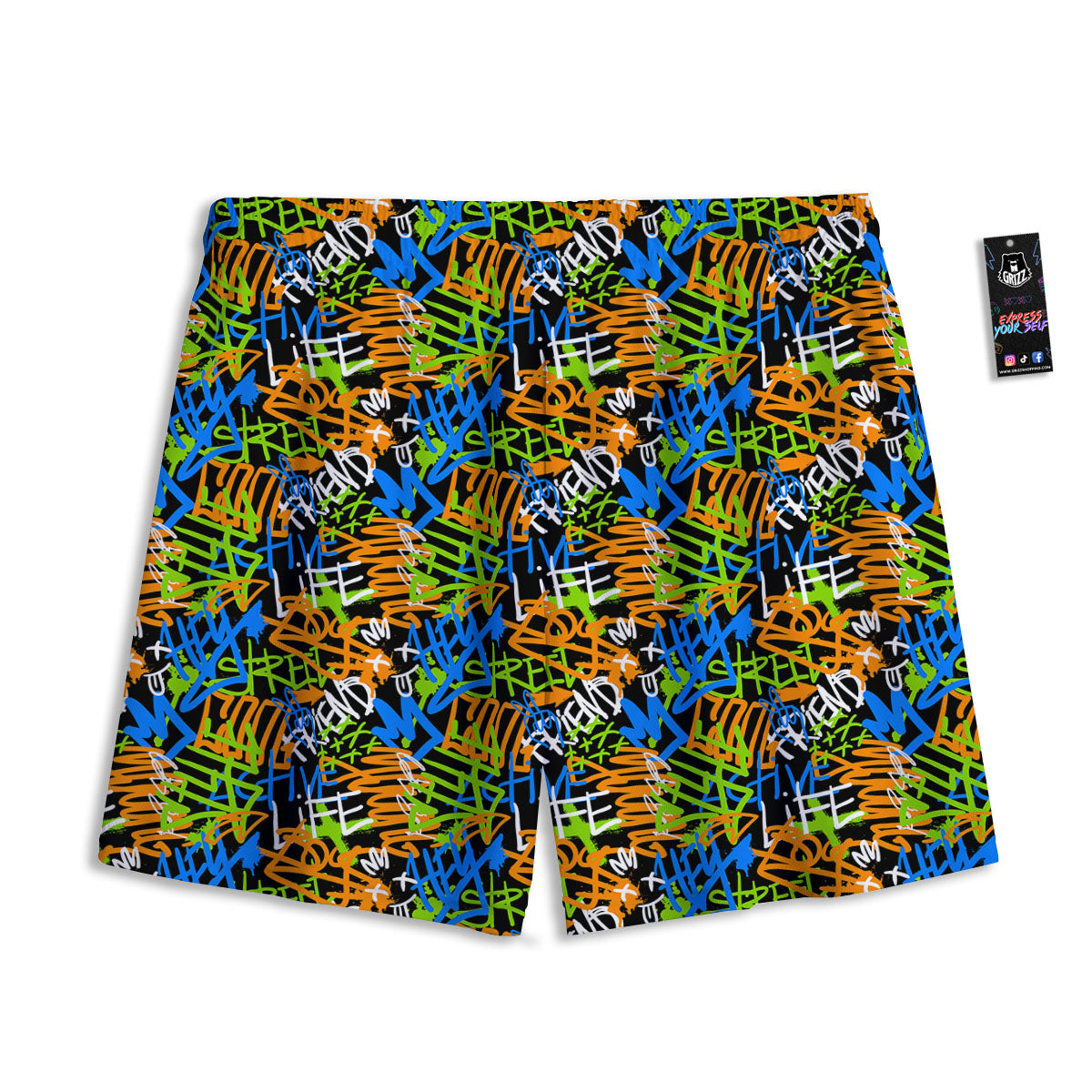 Graffiti Text Print Pattern Mesh Shorts
