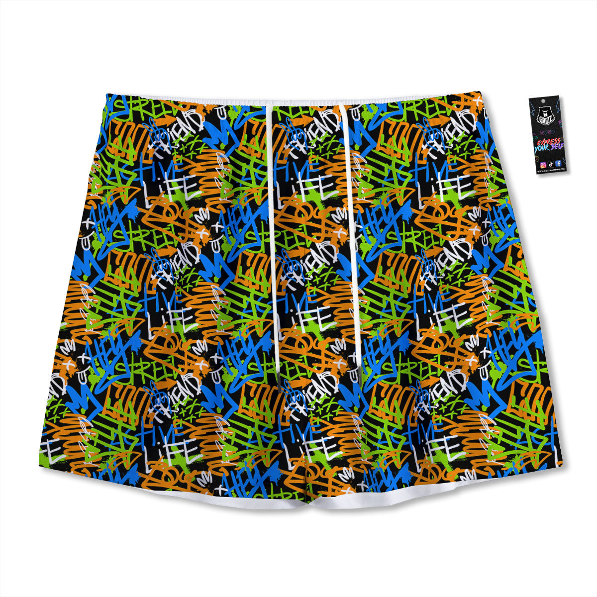 Graffiti Text Print Pattern Mesh Shorts