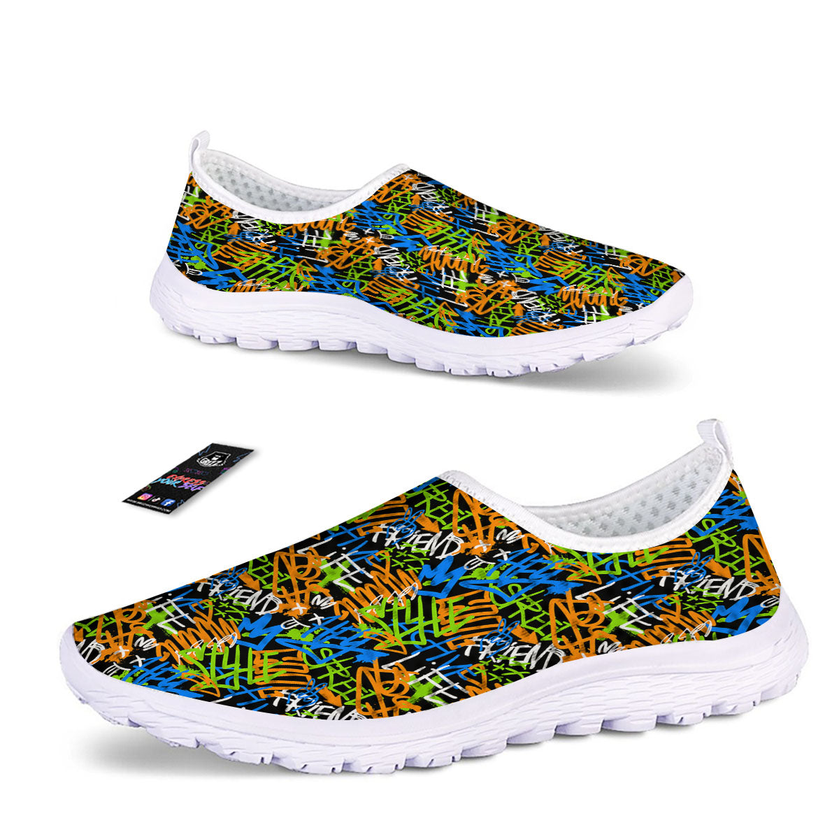 Graffiti Text Print Pattern Nurse Shoes-grizzshop