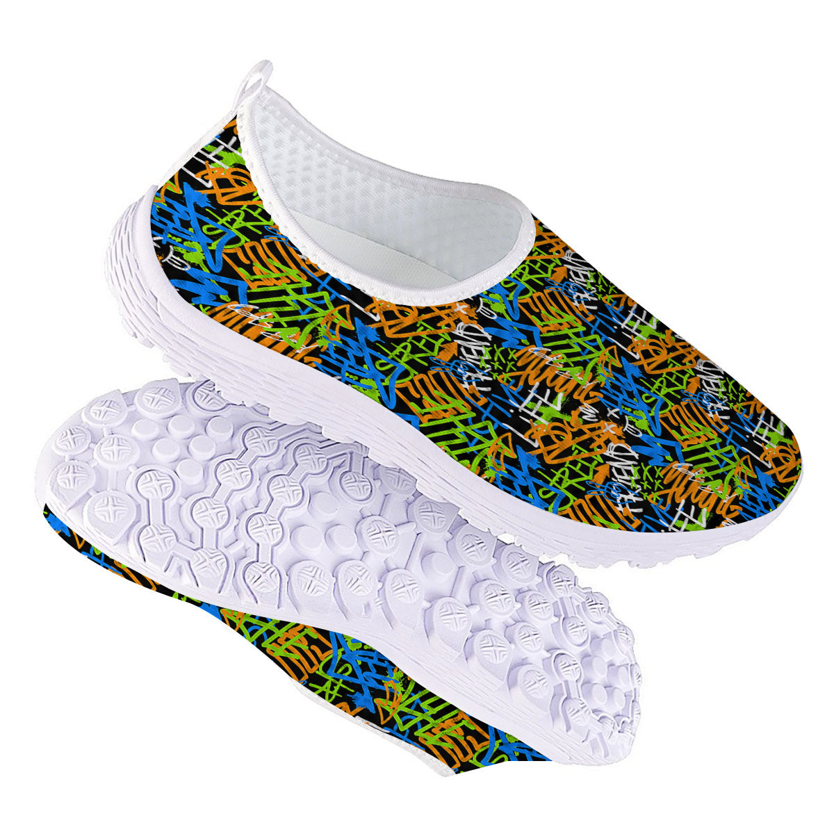 Graffiti Text Print Pattern Nurse Shoes-grizzshop