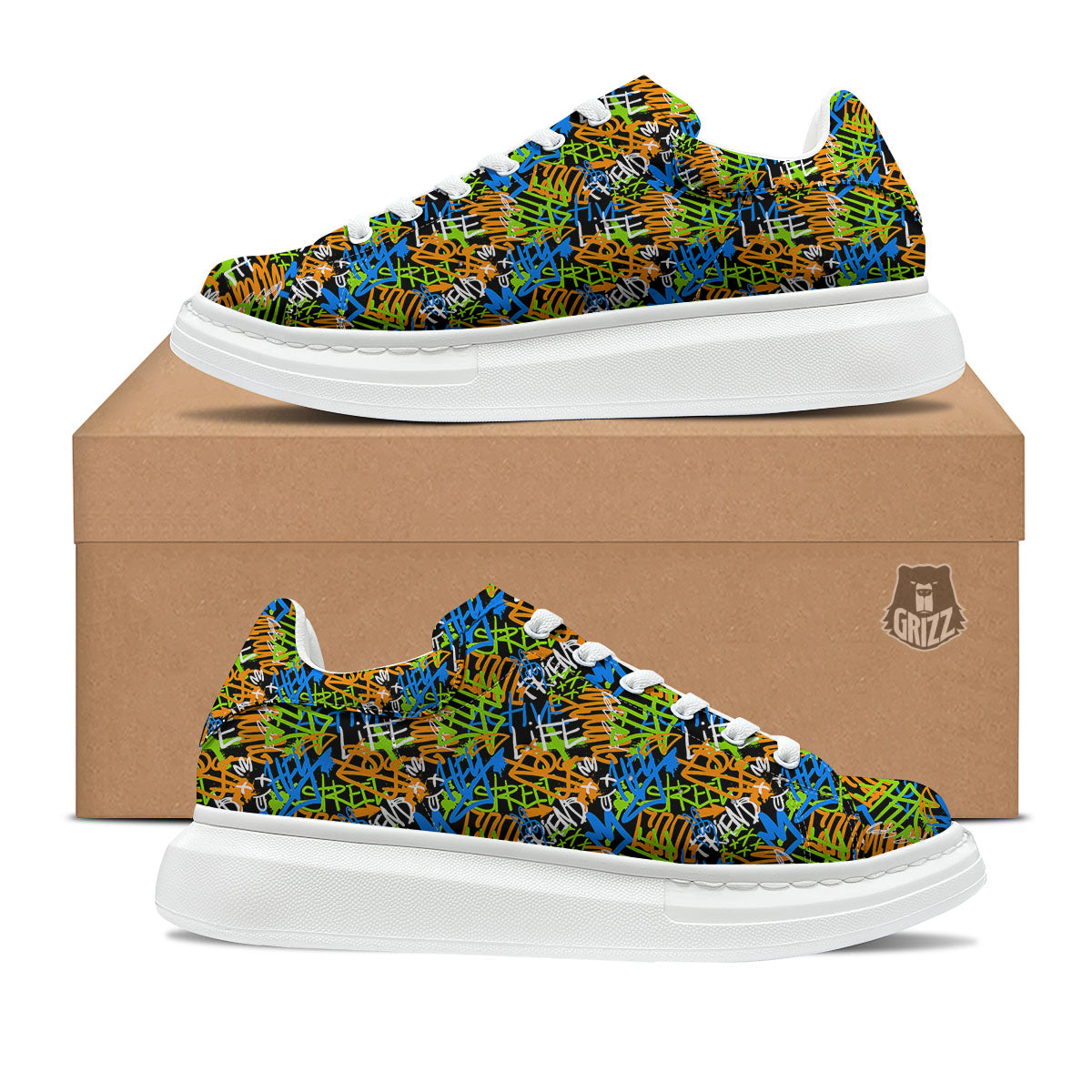 Graffiti Text Print Pattern Platform Shoes-grizzshop