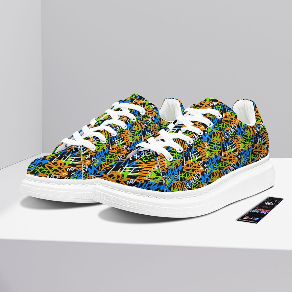 Graffiti Text Print Pattern Platform Shoes-grizzshop