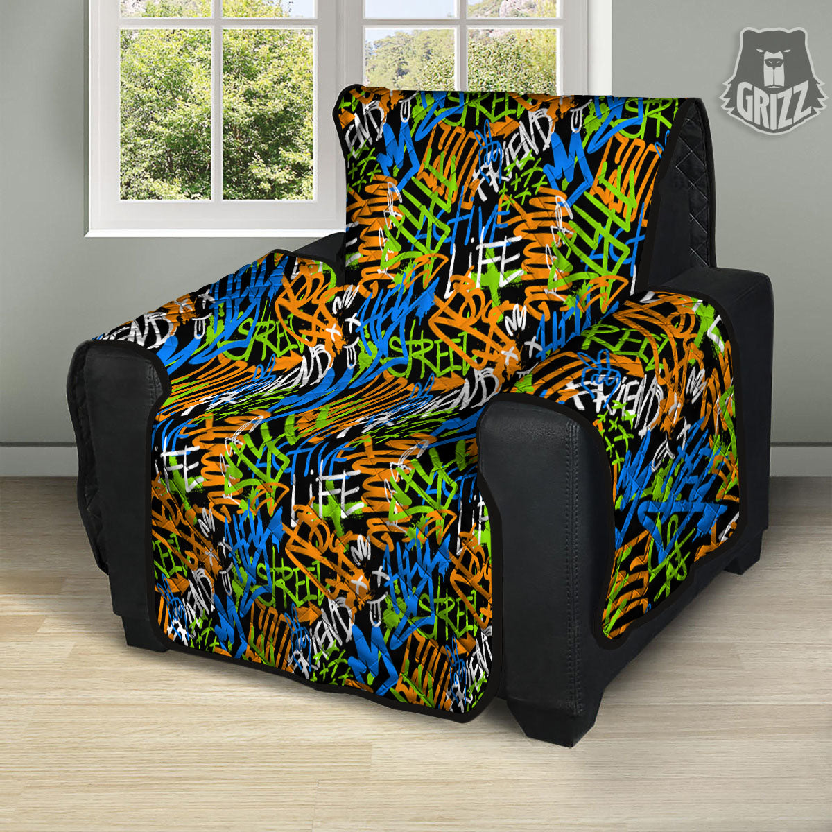 Graffiti Text Print Pattern Recliner Protector-grizzshop