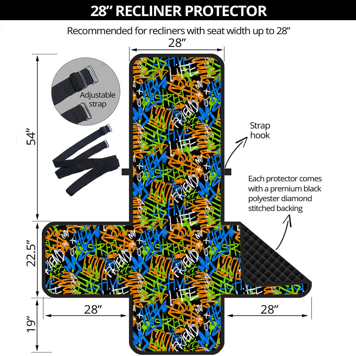 Graffiti Text Print Pattern Recliner Protector-grizzshop