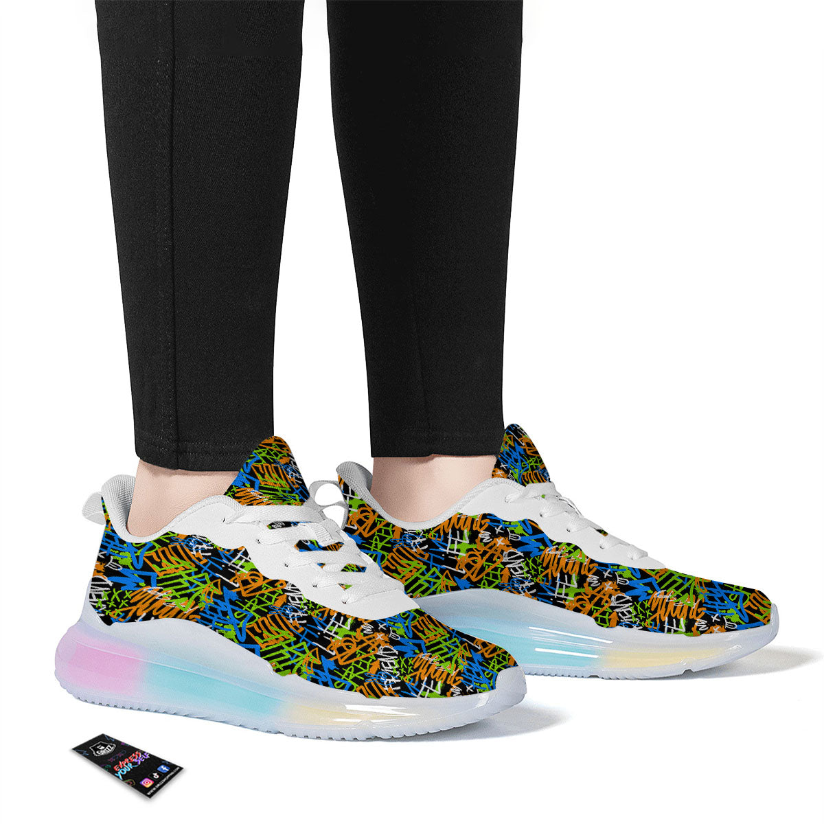 Graffiti Text Print Pattern Running Sneakers-grizzshop