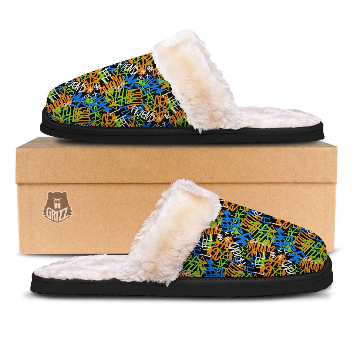 Graffiti Text Print Pattern Slippers-grizzshop