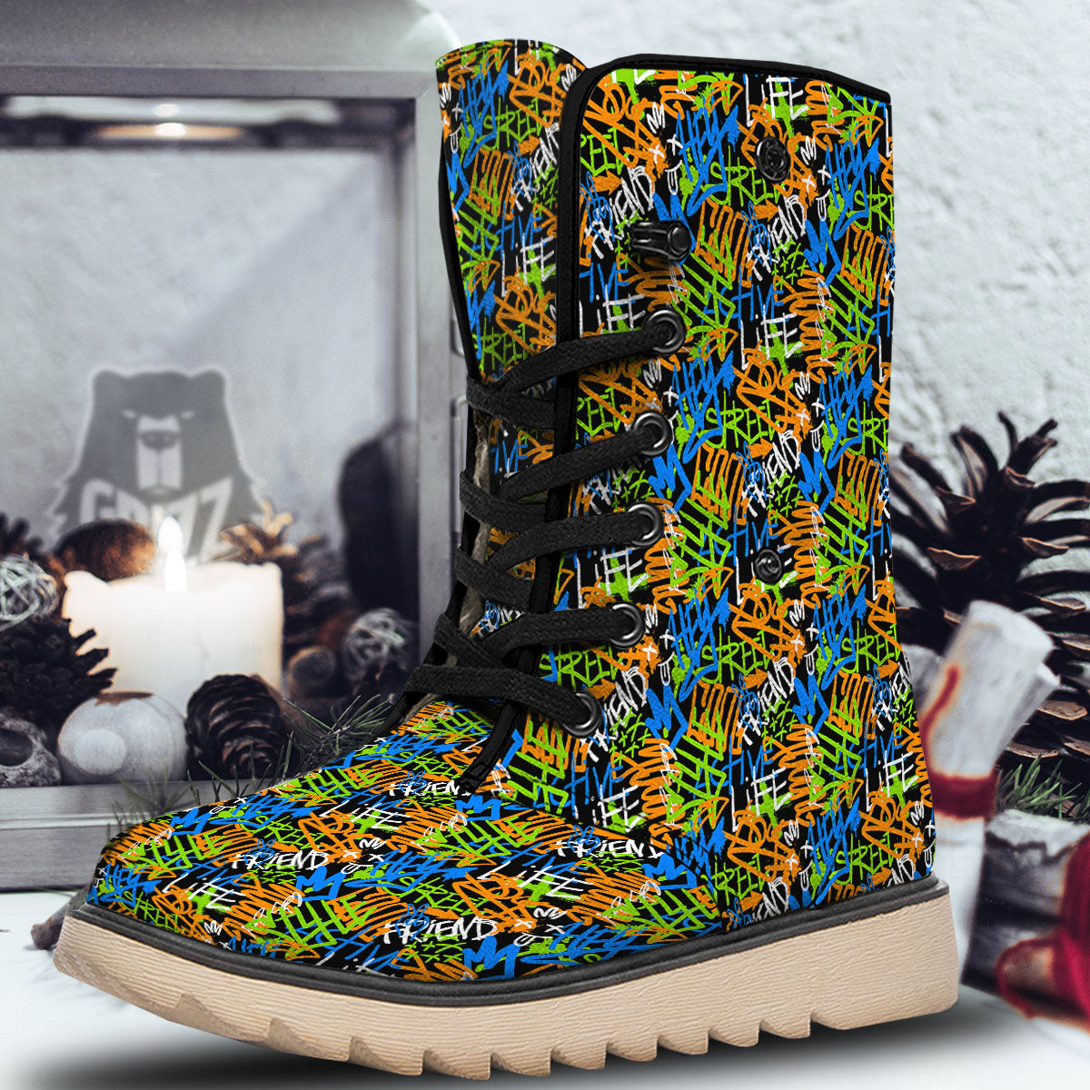 Graffiti Text Print Pattern Snow Boots-grizzshop