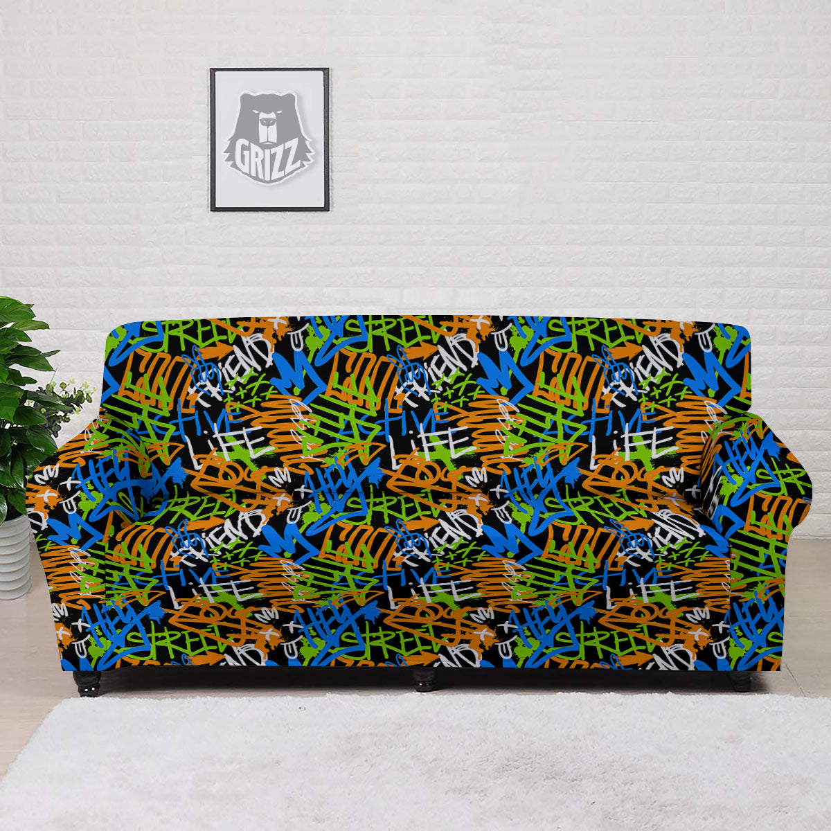 Graffiti Text Print Pattern Sofa Cover-grizzshop