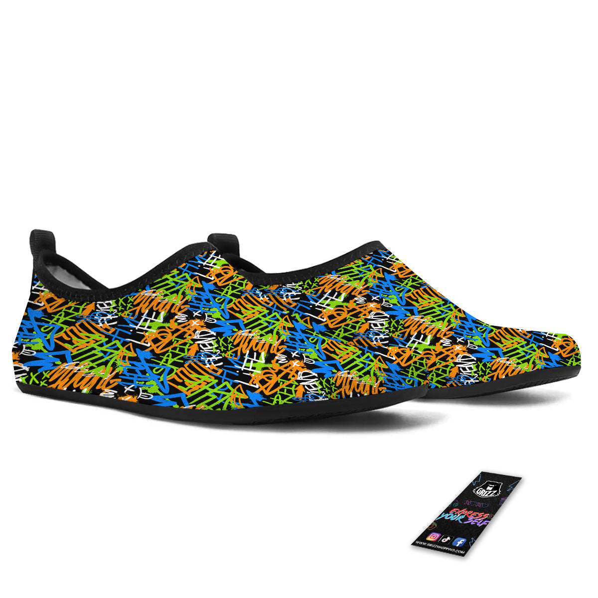 Graffiti Text Print Pattern Water Shoes-grizzshop