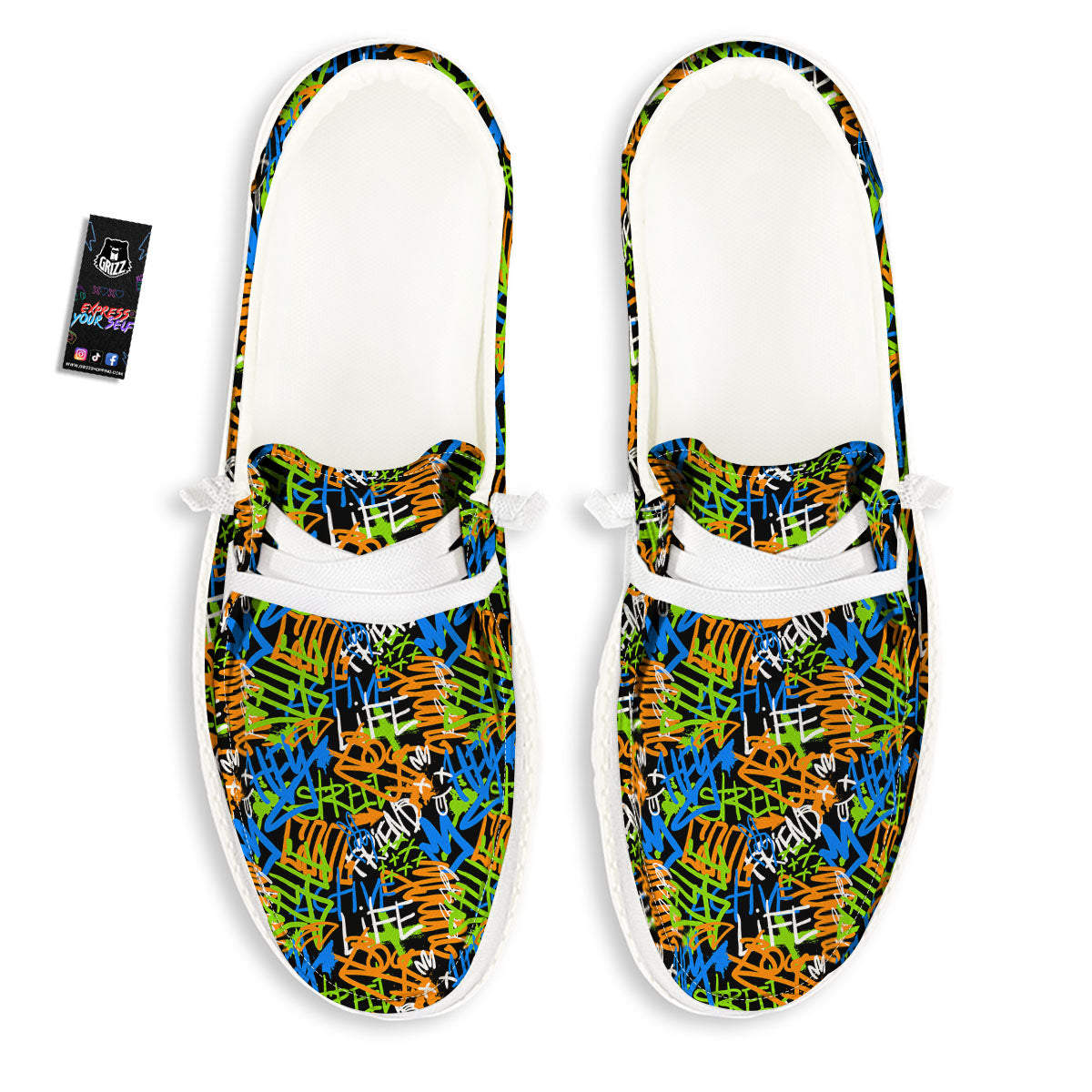 Graffiti Text Print Pattern White Loafers-grizzshop