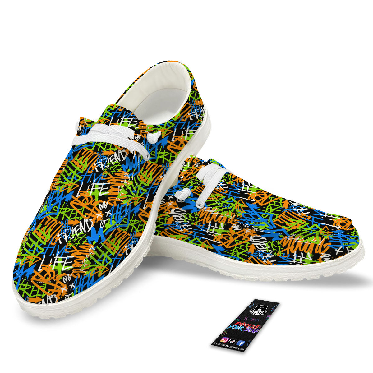 Graffiti Text Print Pattern White Loafers-grizzshop