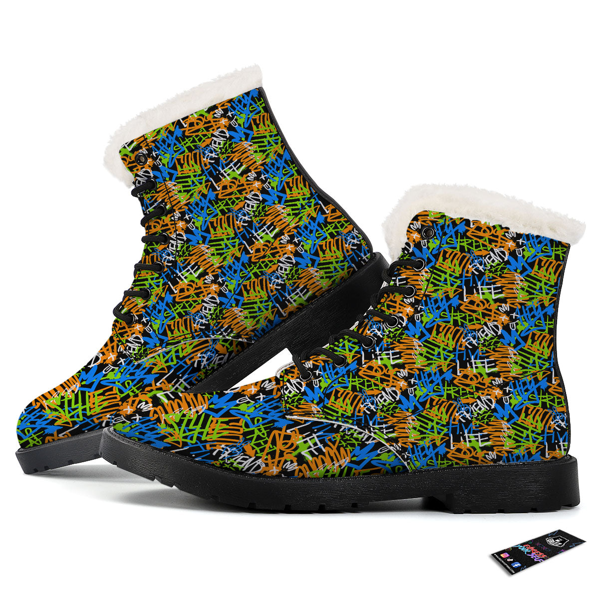 Graffiti Text Print Pattern Winter Boots-grizzshop