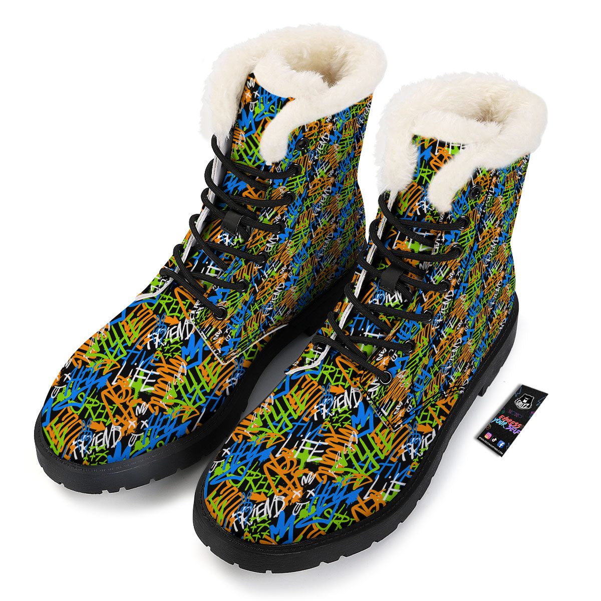 Graffiti Text Print Pattern Winter Boots-grizzshop