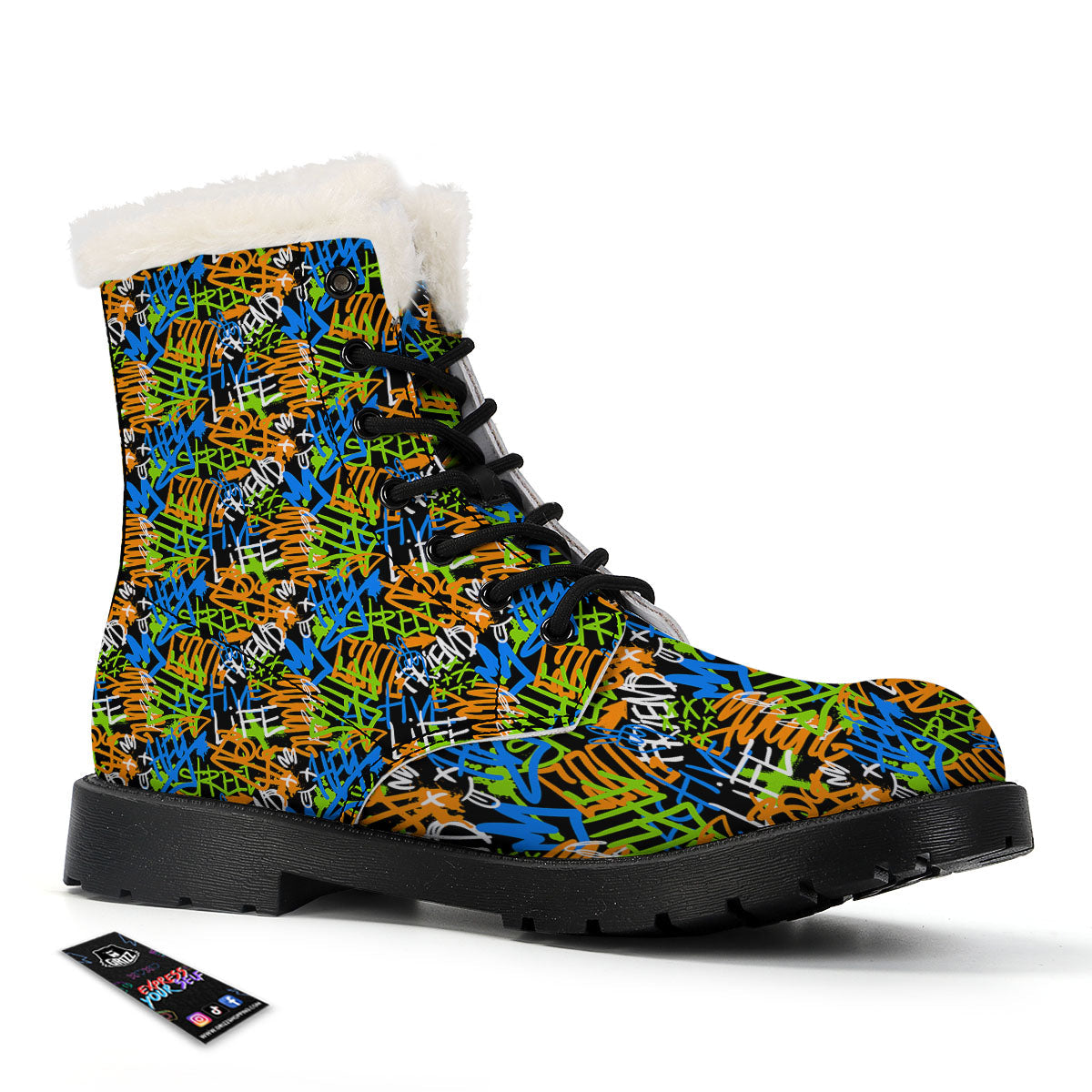 Graffiti Text Print Pattern Winter Boots-grizzshop