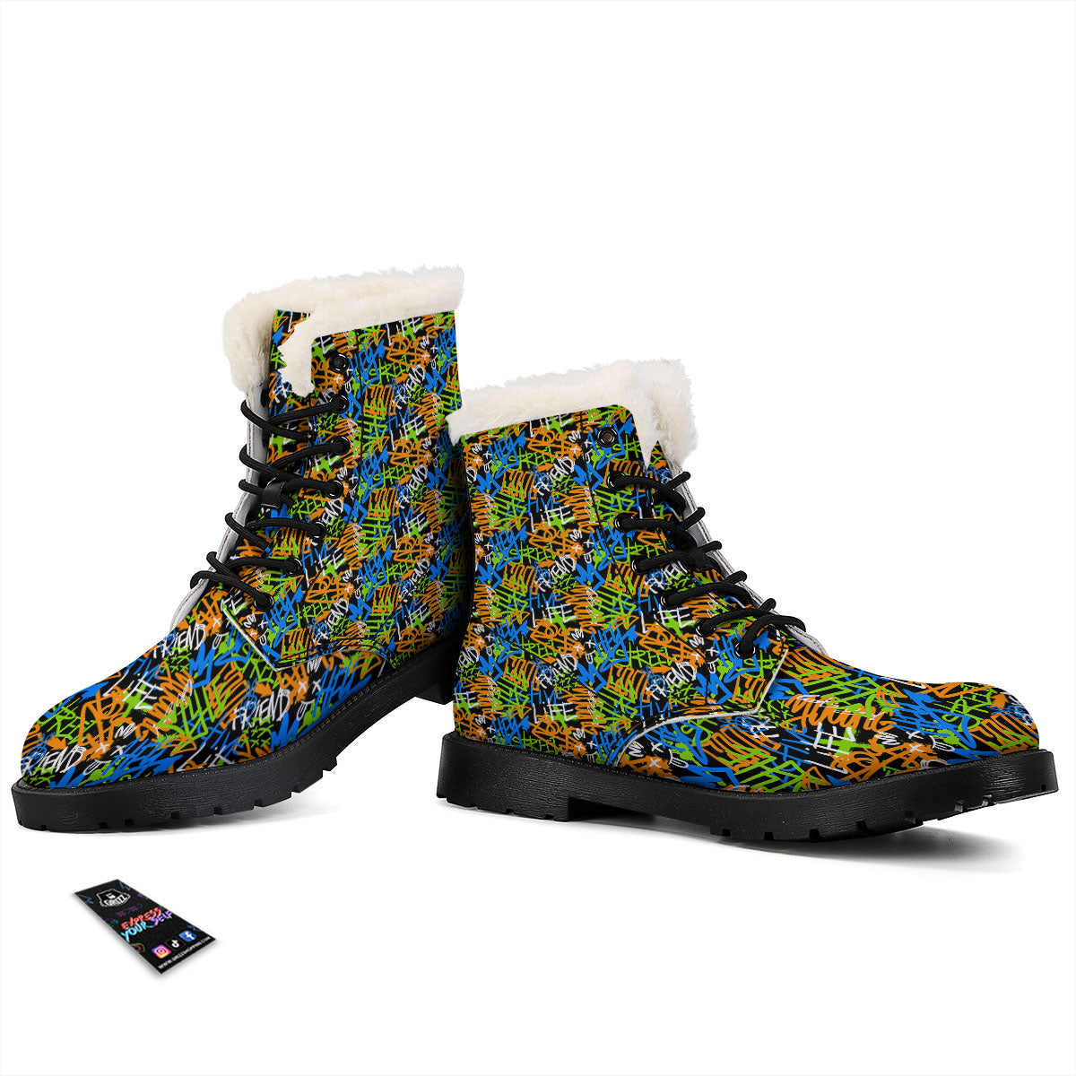 Graffiti Text Print Pattern Winter Boots-grizzshop