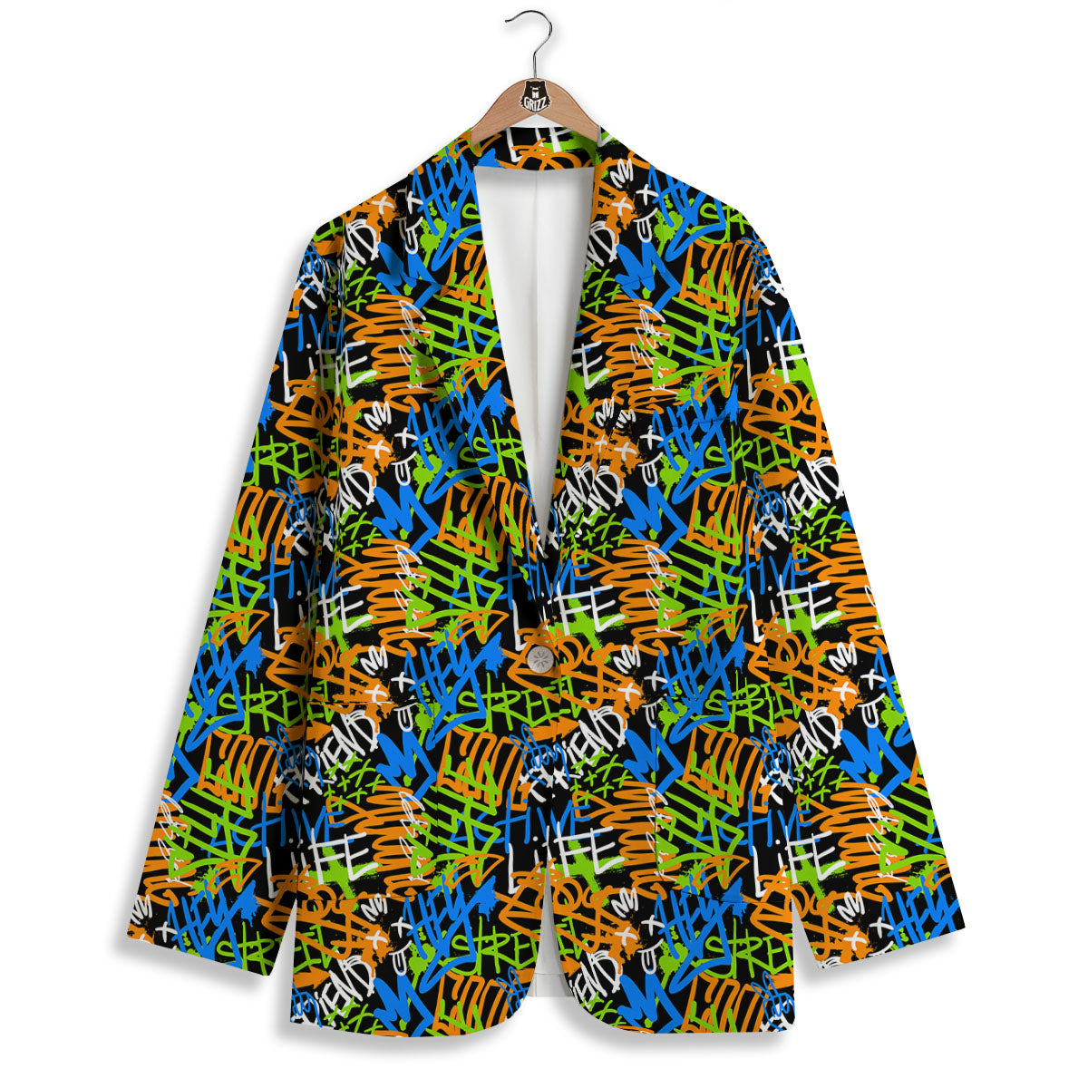 Graffiti Text Print Pattern Women's Blazer-grizzshop