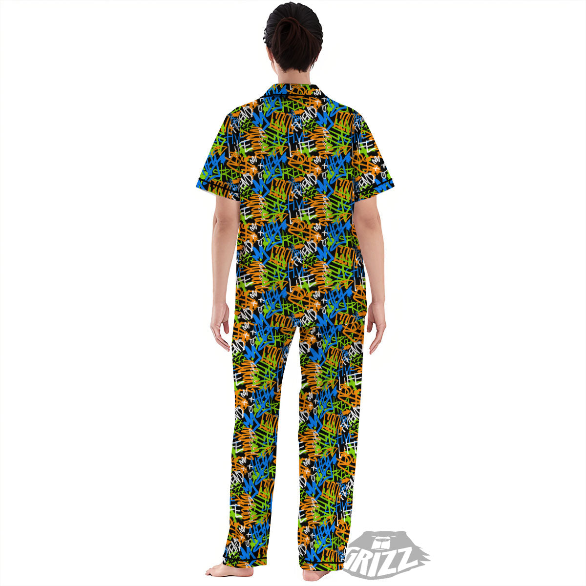 Graffiti Text Print Pattern Women's Pajamas Set-grizzshop