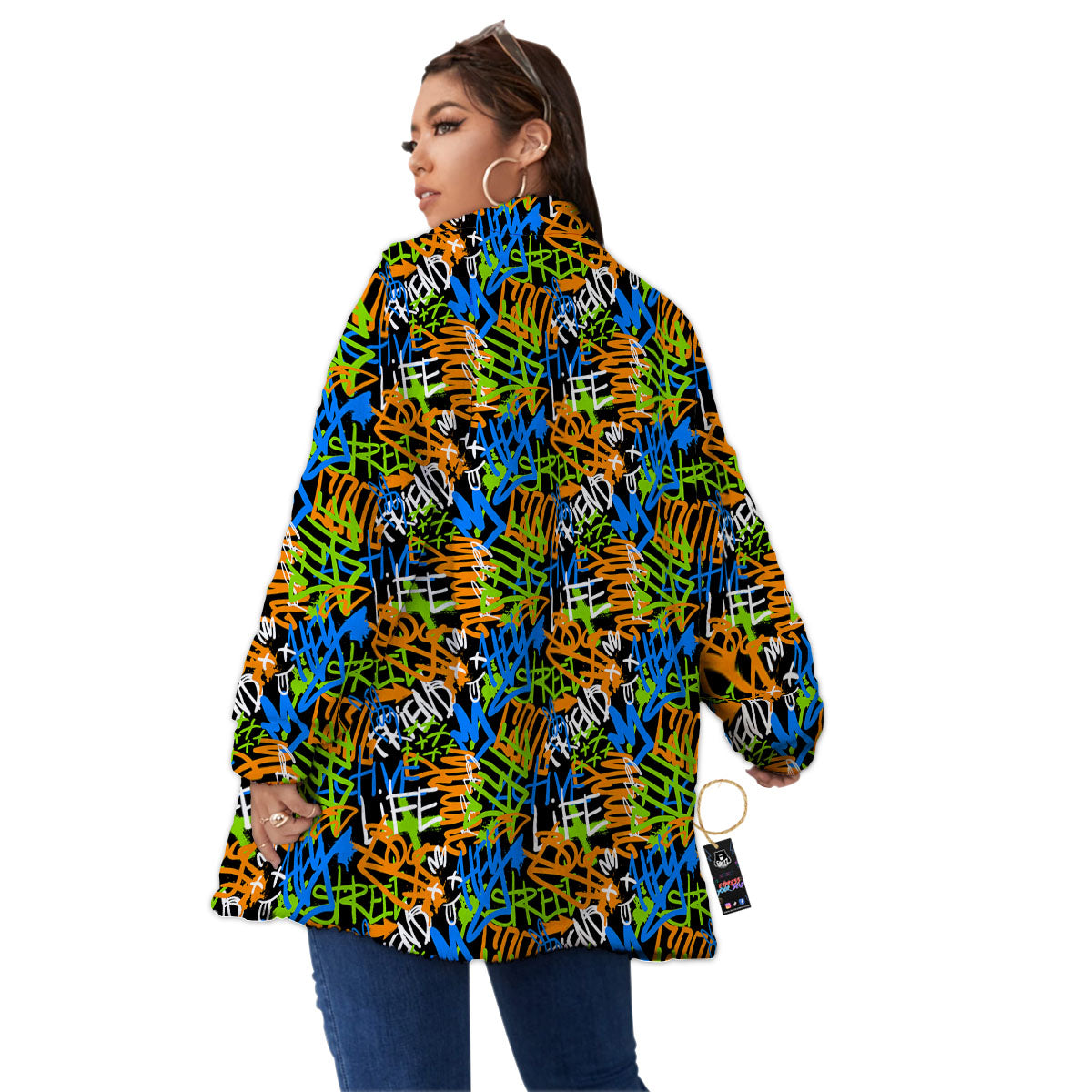 Graffiti Text Print Pattern Women's Sherpa Jacket-grizzshop