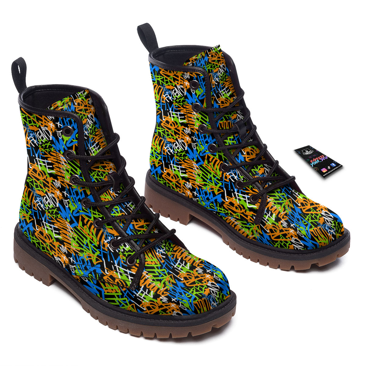 Graffiti Text Print Pattern Work Boots-grizzshop