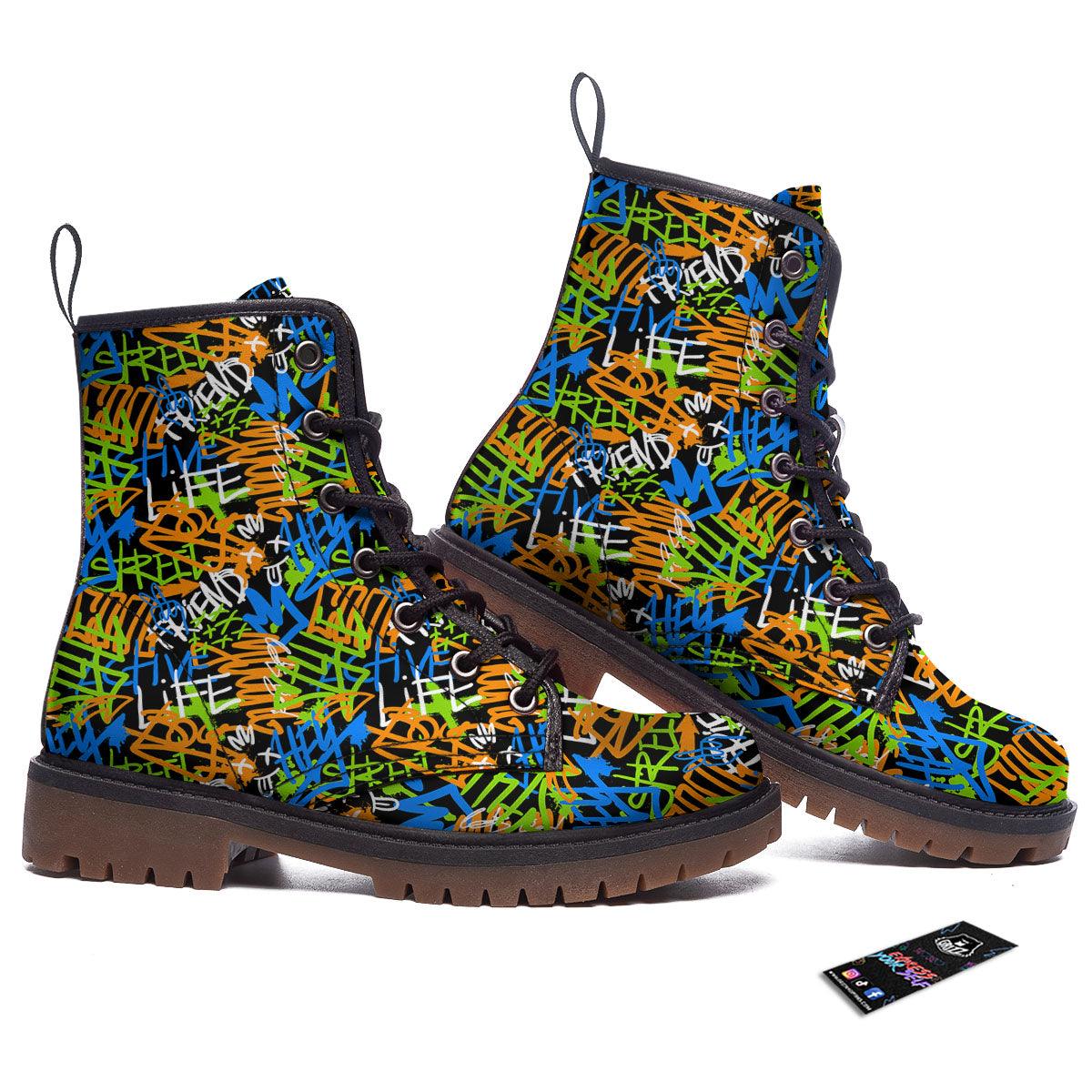 Graffiti Text Print Pattern Work Boots-grizzshop