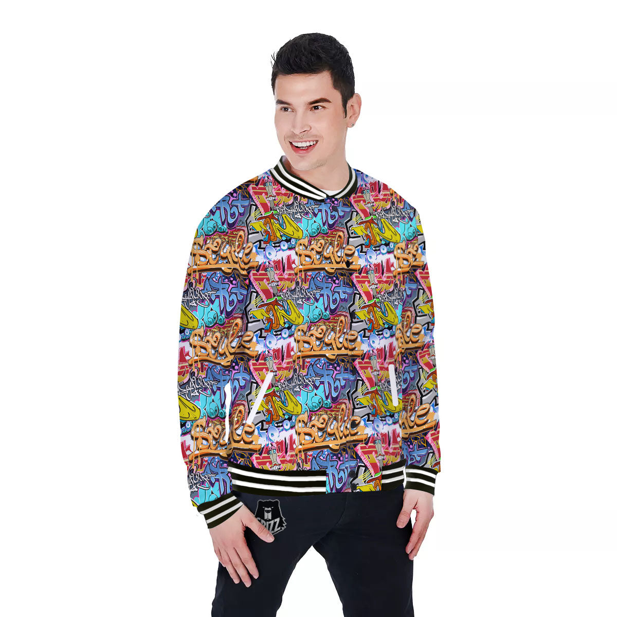 Graffiti Wall Print Baseball Jacket-grizzshop