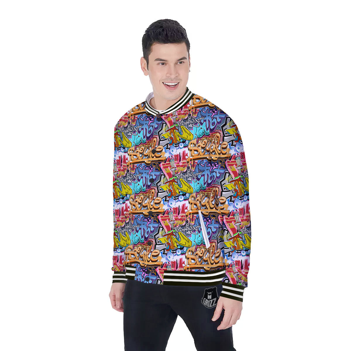 Graffiti Wall Print Baseball Jacket-grizzshop