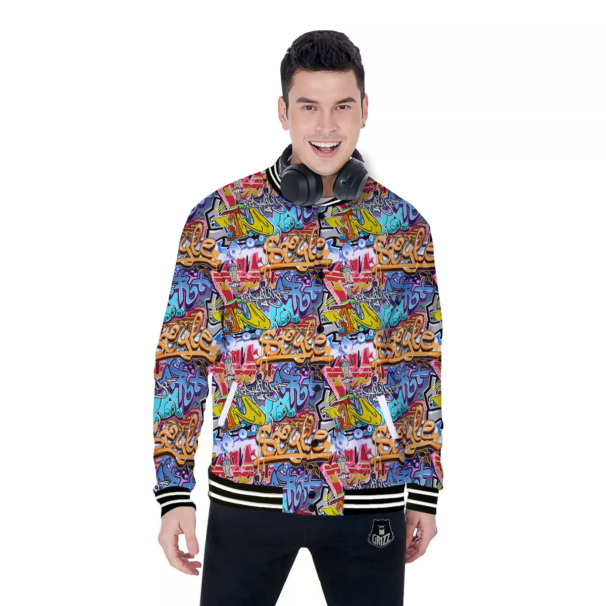 Graffiti Wall Print Baseball Jacket-grizzshop