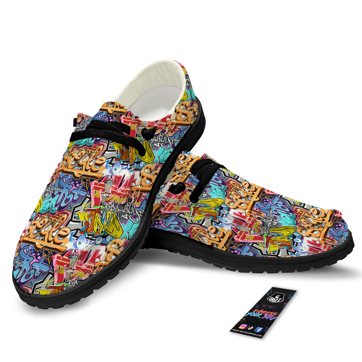 Graffiti Wall Print Black Loafers-grizzshop