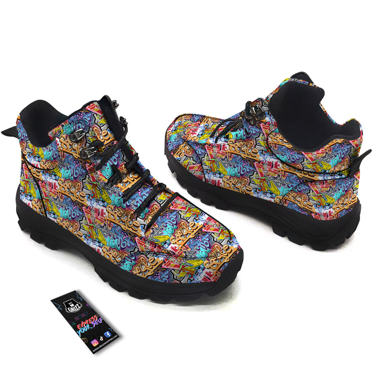 Graffiti Wall Print Hiking Shoes-grizzshop