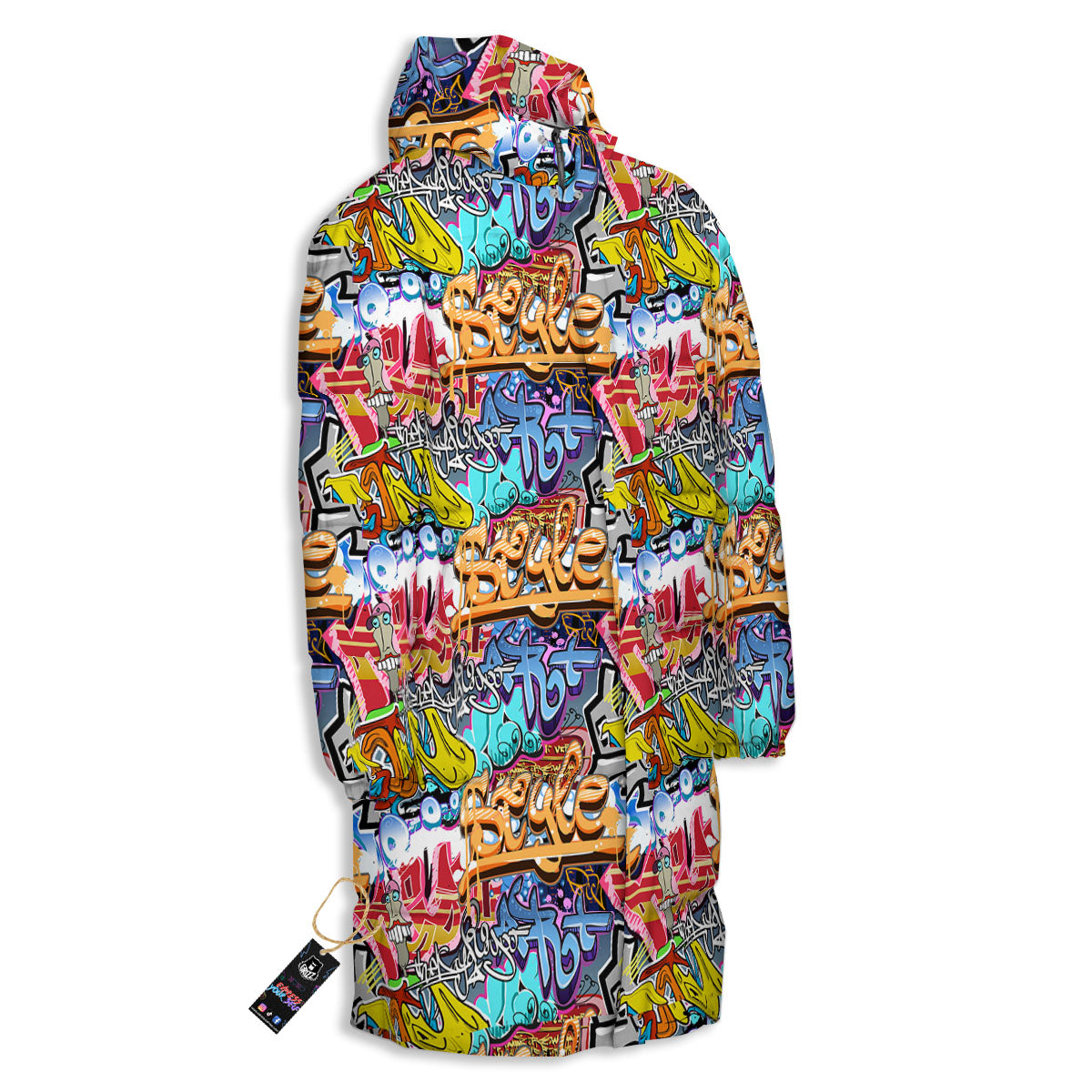 Graffiti Wall Print Long Down Jacket-grizzshop