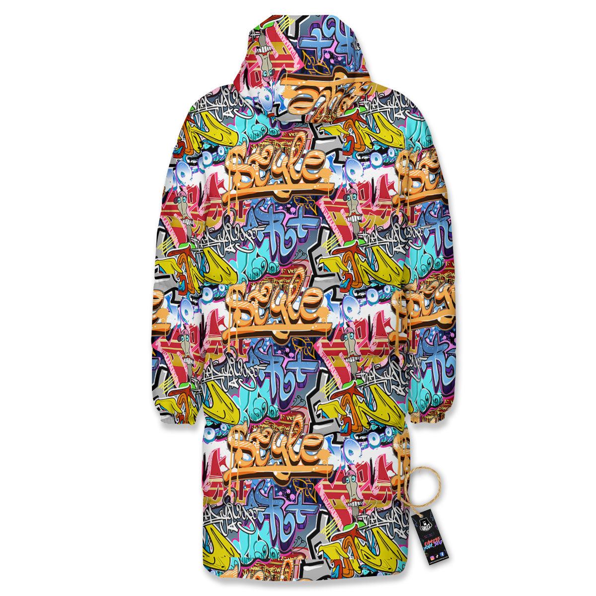 Graffiti Wall Print Long Down Jacket-grizzshop