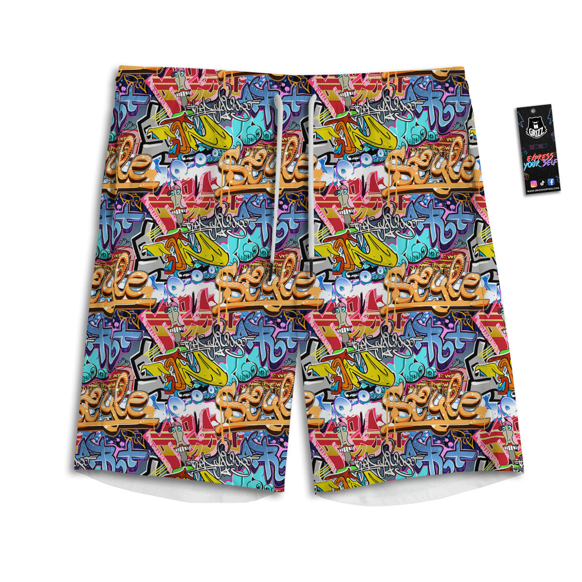 Houndstooth Blue And Orange Print Men's Athletic Shorts