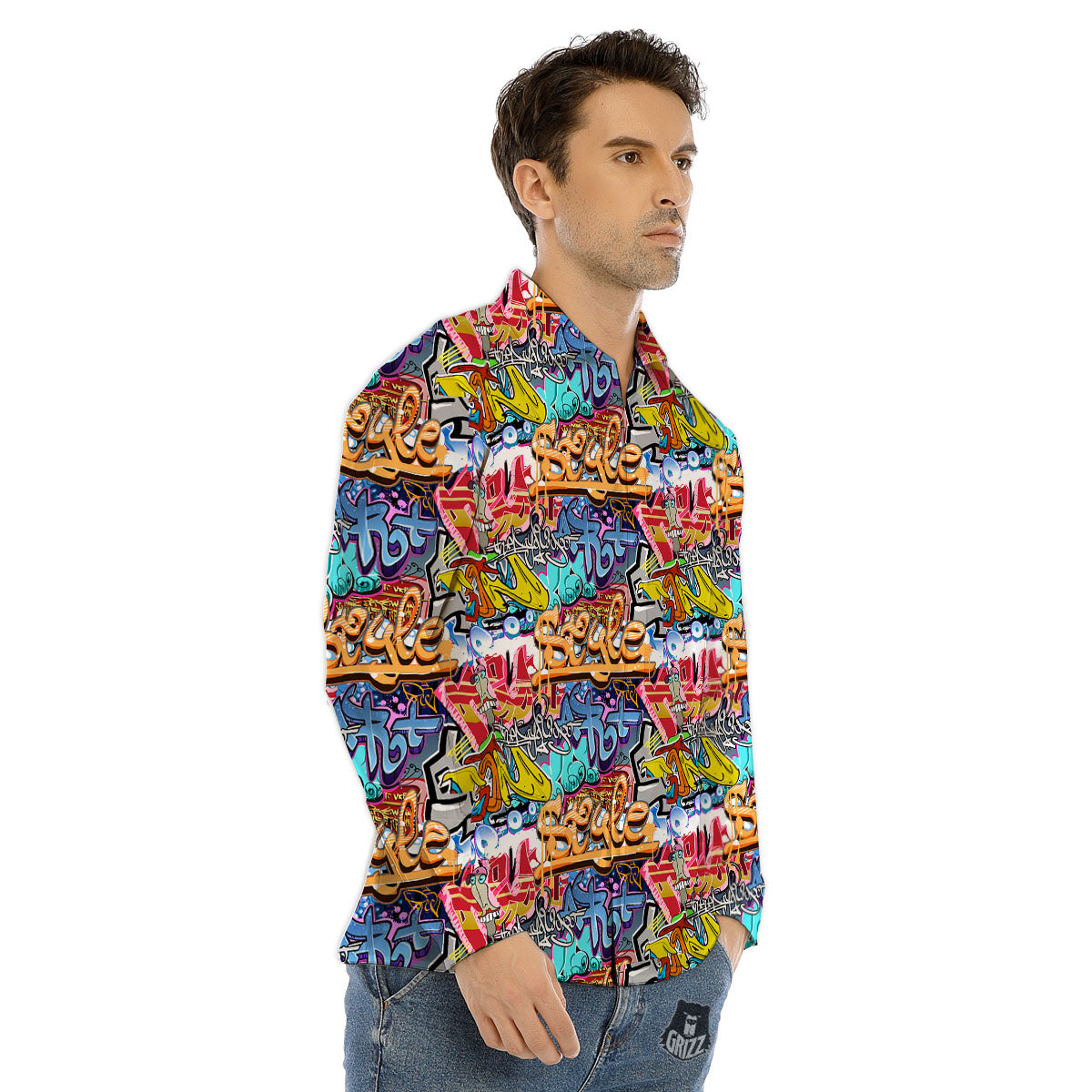 Graffiti Wall Print Men's Dress Shirts-grizzshop