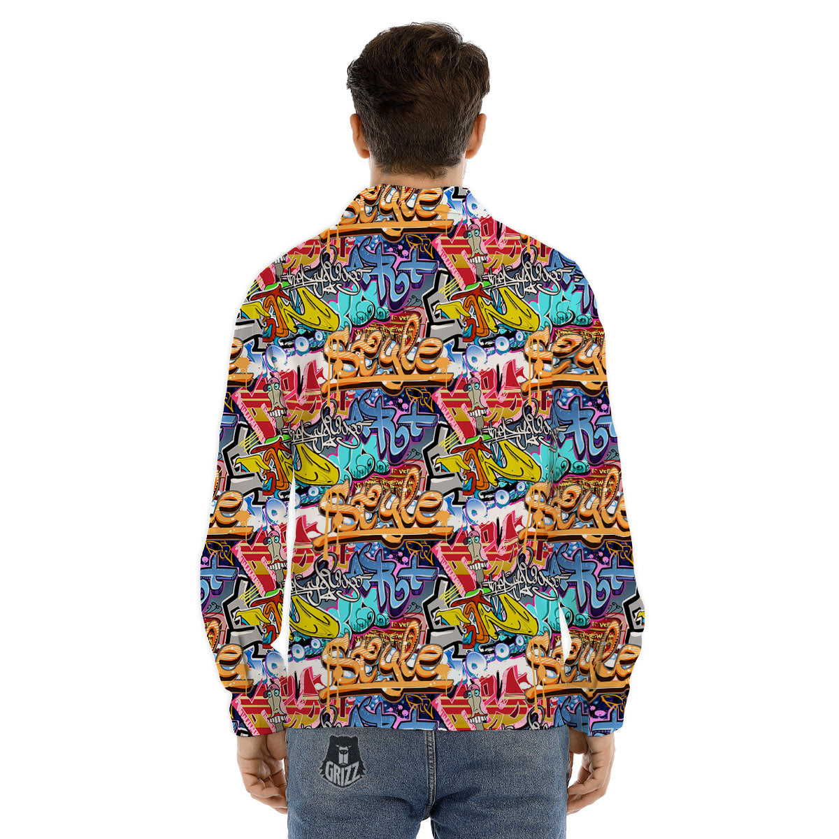 Graffiti Wall Print Men's Dress Shirts-grizzshop