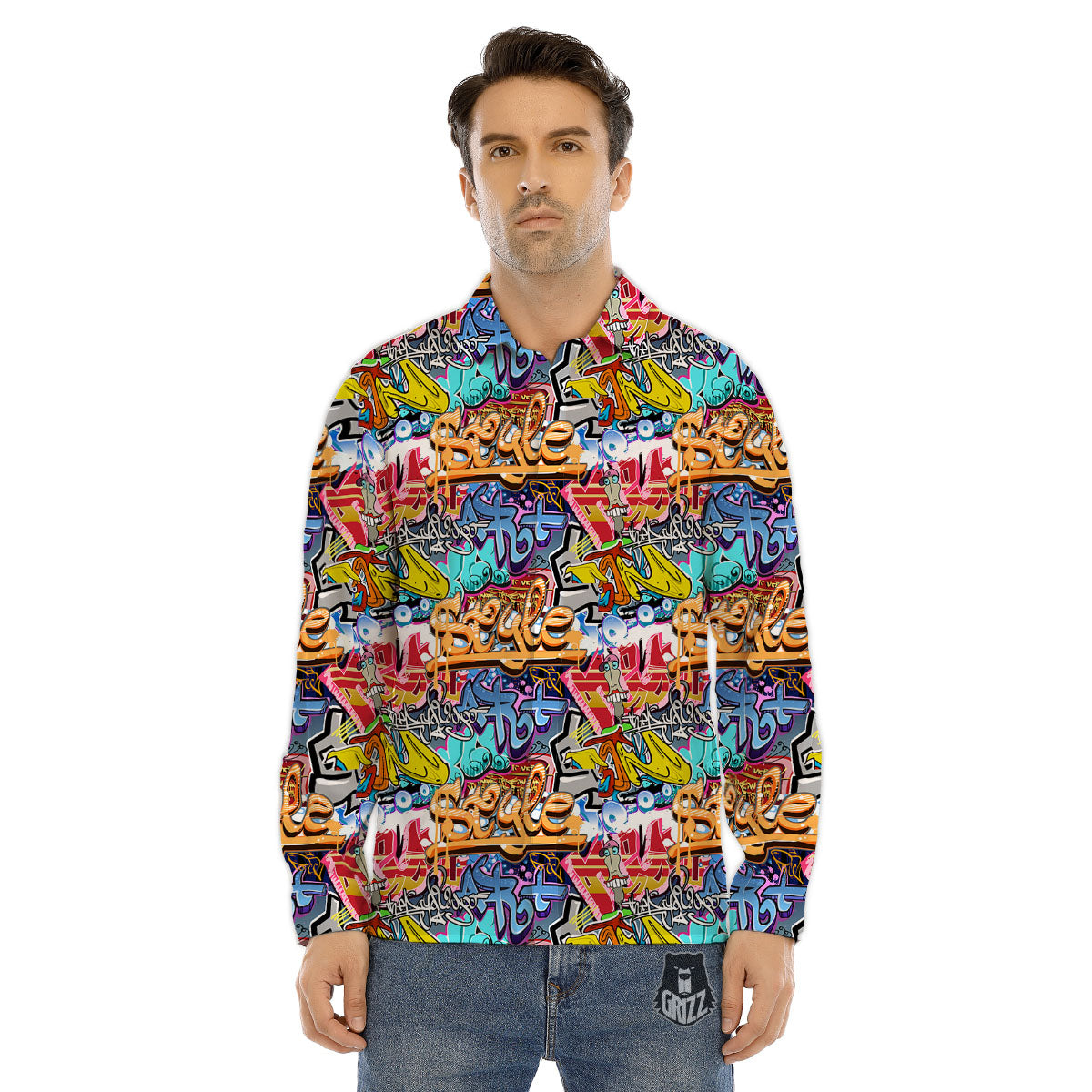 Graffiti Wall Print Men's Dress Shirts-grizzshop