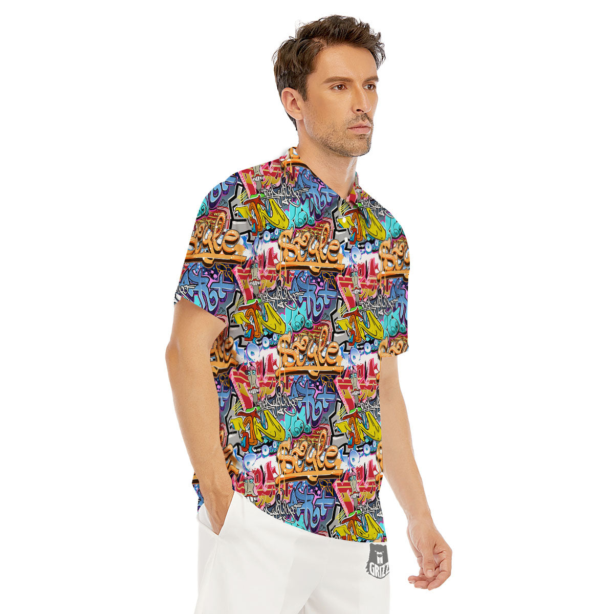 Graffiti Wall Print Men's Golf Shirts-grizzshop