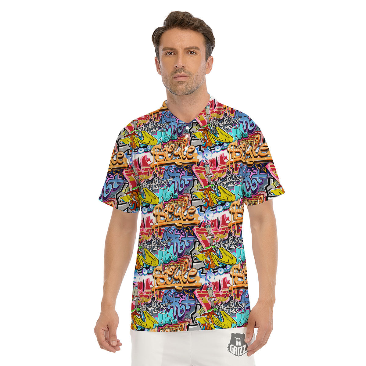 Graffiti Wall Print Men's Golf Shirts-grizzshop