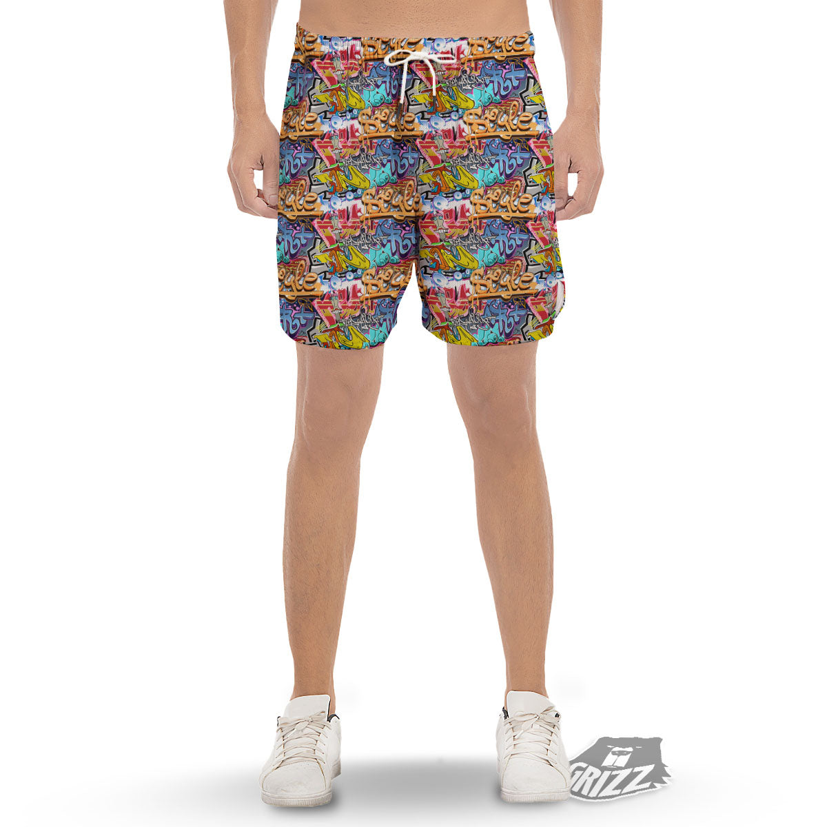 Graffiti Wall Print Men's Gym Shorts-grizzshop