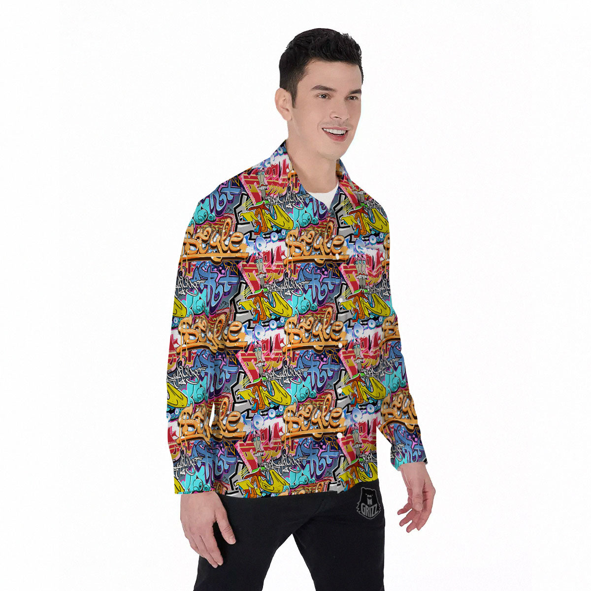 Graffiti Wall Print Men's Long Sleeve Shirts-grizzshop