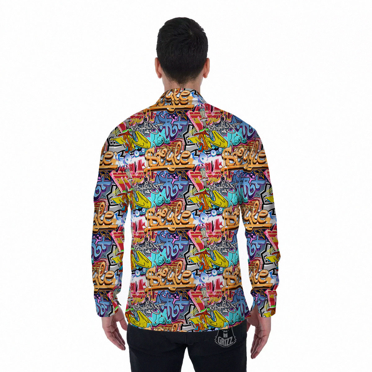 Graffiti Wall Print Men's Long Sleeve Shirts-grizzshop