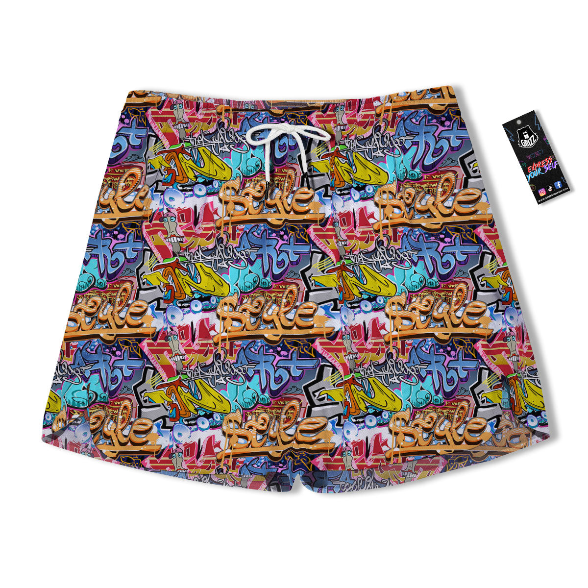 Graffiti Wall Print Men's Running Shorts-grizzshop