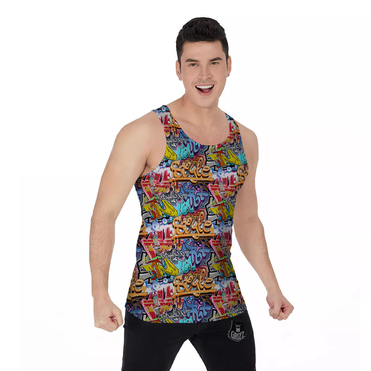 Graffiti Wall Print Men's Tank Top-grizzshop